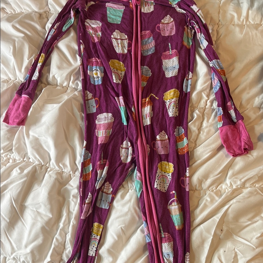 Little Sleepies Purple Cupcake & Drink Print Footie Pajamas with Pink Accents